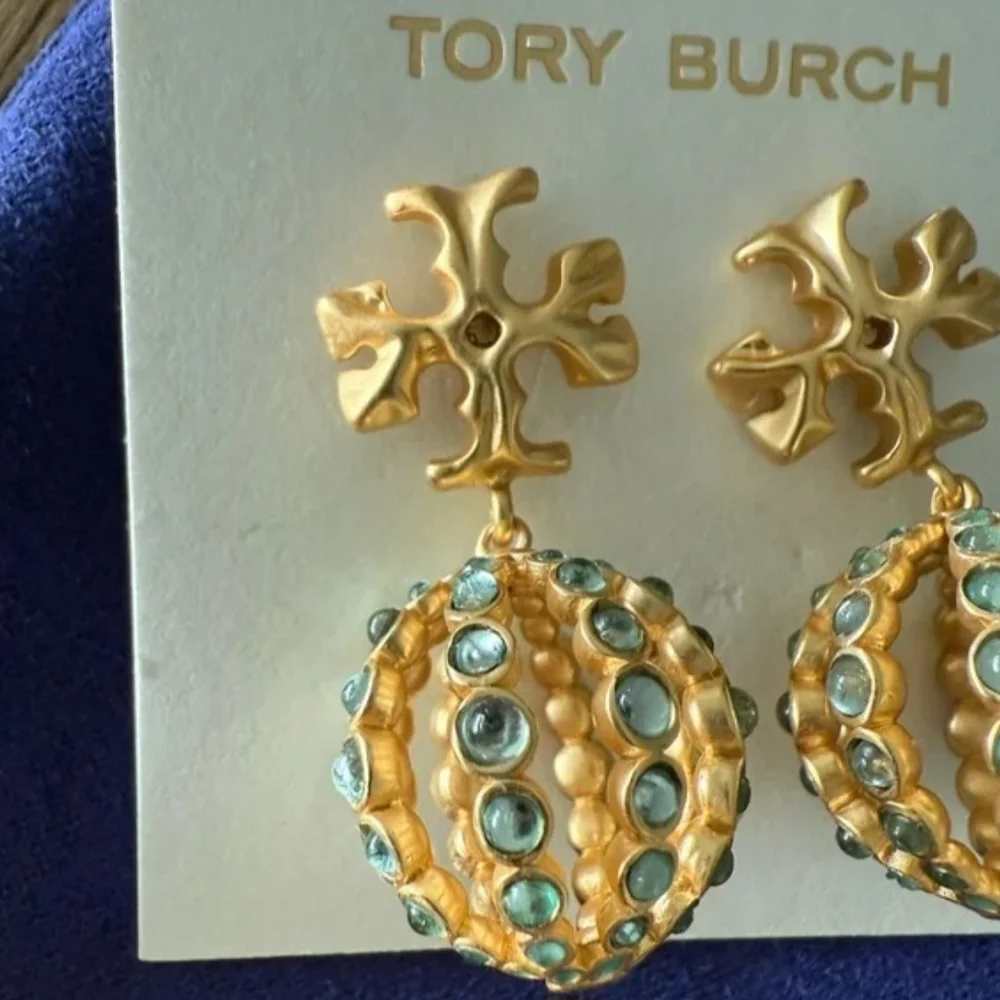 Tory Burch Gold Earrings with Blue Accents - Picture 2 of 5